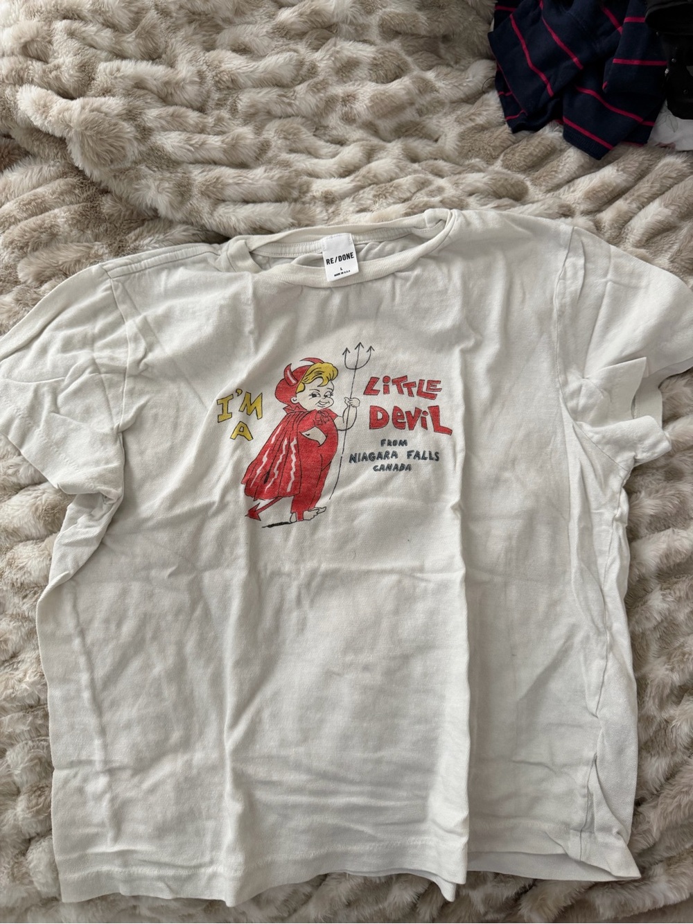 Re/Done White Graphic 'Little Devil' Short Sleeve Tee